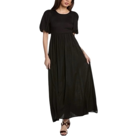 Beach Riot Weston Cutout Puff Sleeve Back Linen Blend Maxi Dress - Black - Large - Picture 2 of 11